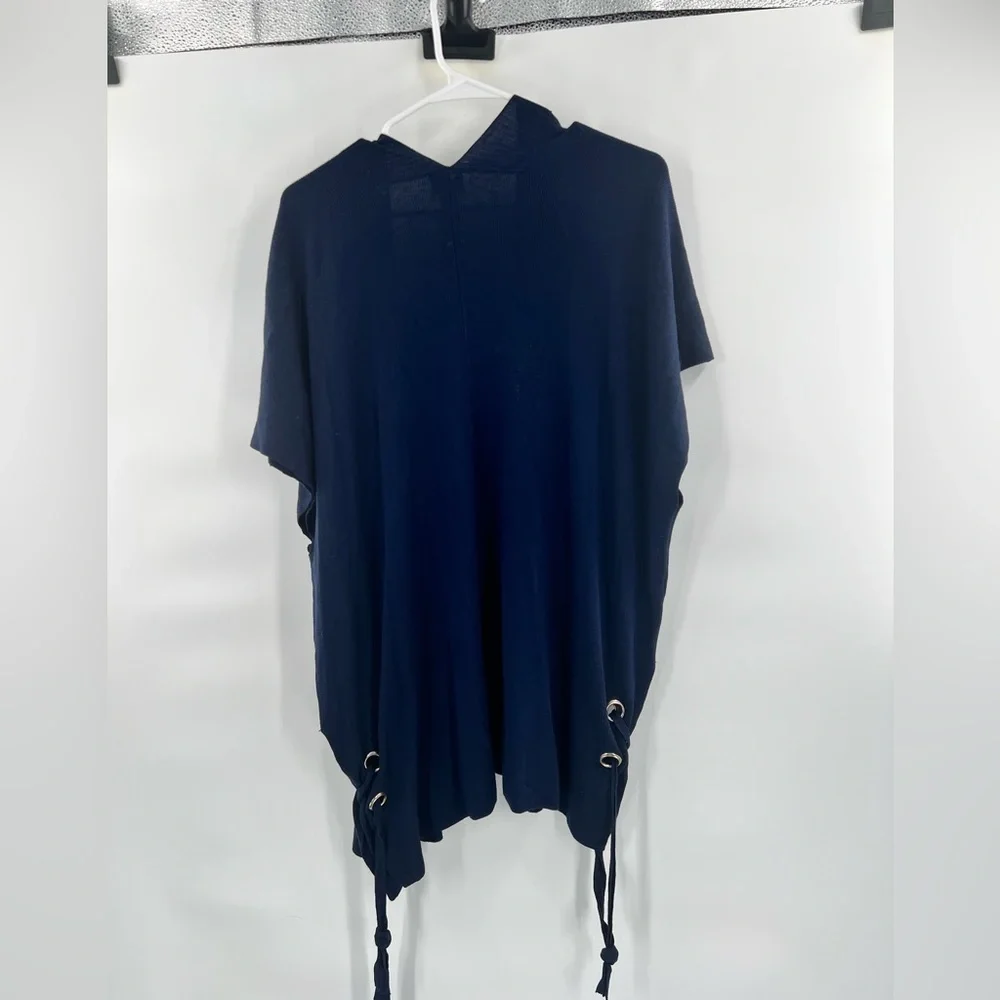 Chico’s navy blue open front knit kimono lace up sides one size